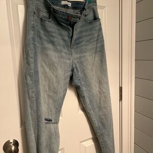 LOFT Blue Skinny Jeans with Vintage Distressing